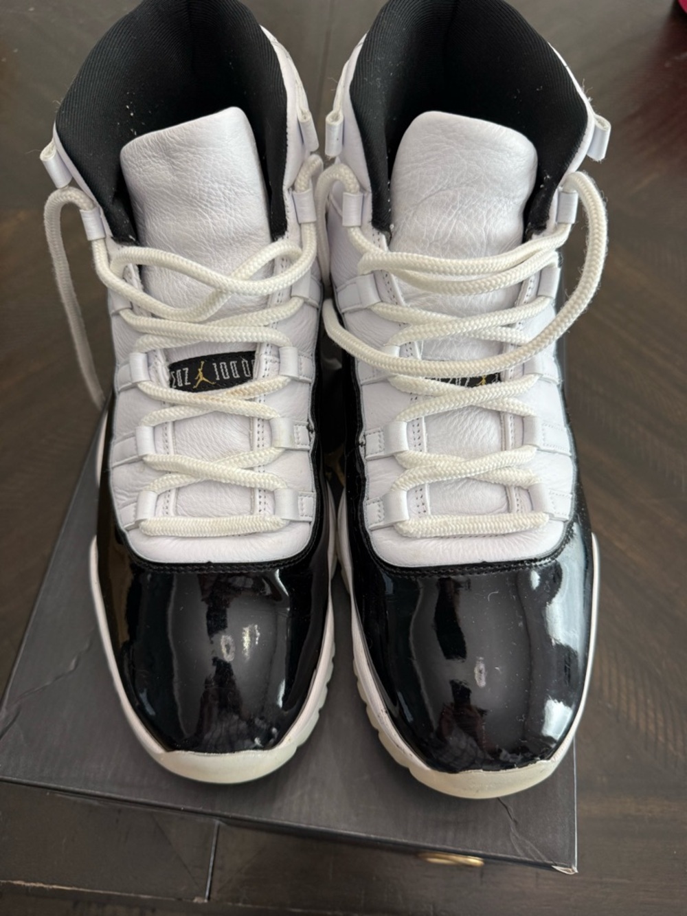 Jordan 11 Gratitude Basketball Sneakers in White, Black & Gold - Picture 3 of 9